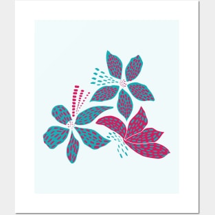 Bouquet of Pink and blue flowers with dots Posters and Art